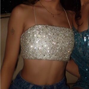 Alice + Olivia Crystal sparkly crop top - Champagne